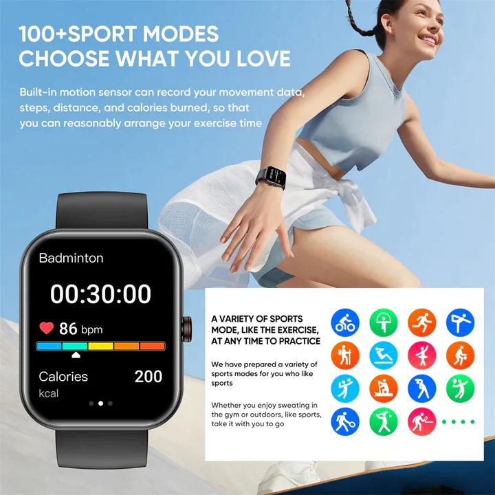 1.96'' HD DISPLAY SPORT ACTIVITY FITNESS TRACKER SMART WATCH